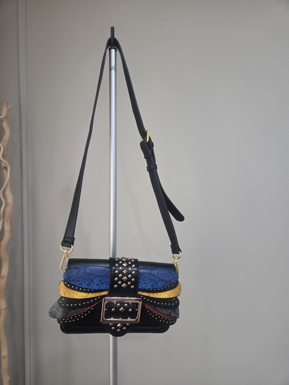 Studded Multi-Color Leather Crossbody Shoulder Bag 9in.×5in.×3in. - Picture 1 of 10
